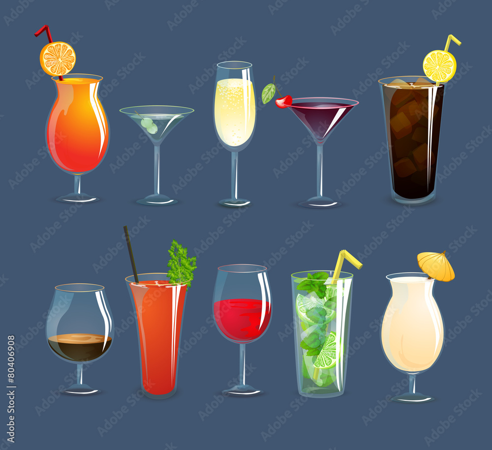 Wall mural Drinks Glasses Set