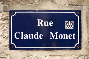 Plaque de la rue Claude Monet à Giverny (Eure, France)