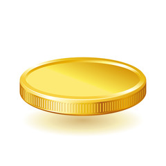 Golden shiny coin isolated on white background