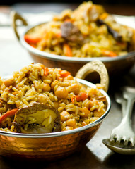 vegetarian pilaf with chick-pea and mushrooms