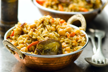 vegetarian pilaf with chick-pea and mushrooms