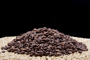 coffee beans on straw braided