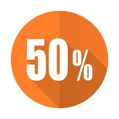 50 percent orange flat icon sale sign