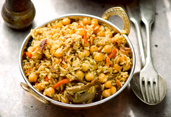 vegetarian pilaf with chick-pea and mushrooms