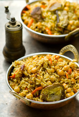 vegetarian pilaf with chick-pea and mushrooms