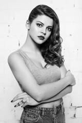 Black and white portrait of a beautiful woman with fresh make-up