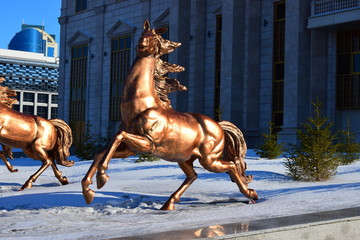 Copper sculpture of a horse racing - in Astana, Kazakhstan