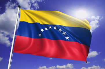 Venezuela flag with fabric structure against a cloudy sky