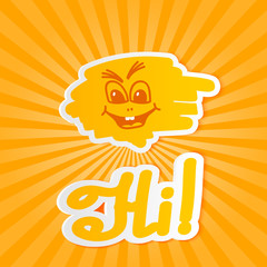 Hi on orange paper with rays. Vector illustration