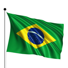 Brazil flag with fabric structure on white background