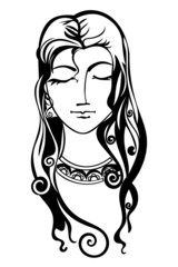 Pacified the girl's face isolated on white background. Vector il