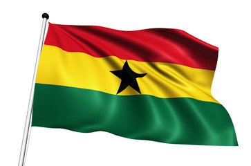 Ghana flag with fabric structure on white background