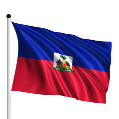 Haiti flag with fabric structure on white background