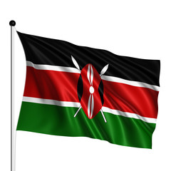Kenya flag with fabric structure on white background