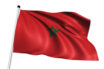 Morocco flag with fabric structure on white background