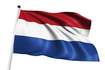 Netherlands flag with fabric structure on white background
