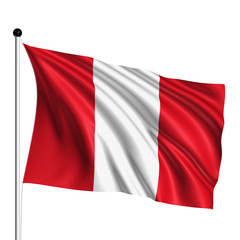Peru flag with fabric structure on white background
