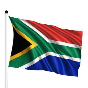 South Africa flag with fabric structure on white background