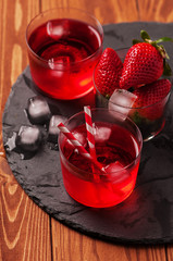 Fresh strawberry cocktail on the wooden table