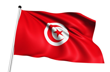 Tunisia flag with fabric structure on white background