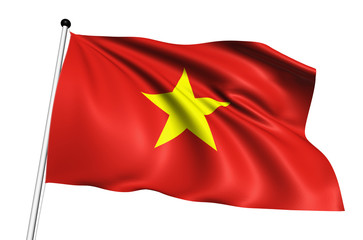Vietnam flag with fabric structure on white background