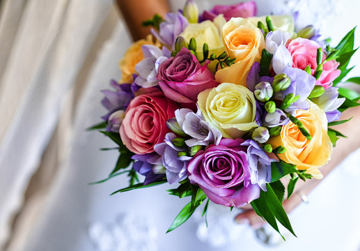 Wedding bouquet with colorful roses