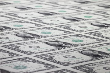 ungeschnittener Bogen mit 1 US Dollar Banknoten	