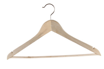 Wooden coat hanger on white