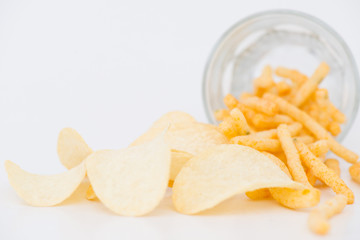 Potato chips isolated on white background