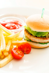 burger with french fries