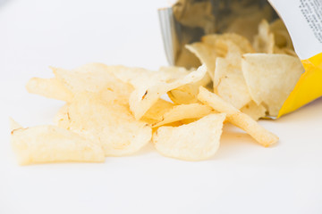 Potato chips isolated on white background