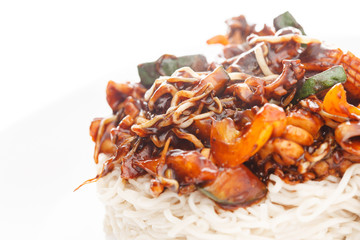 noodle with vegetables and fish