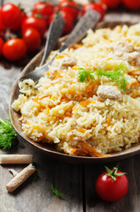 Traditional uzbek pliaw with carrot and onion
