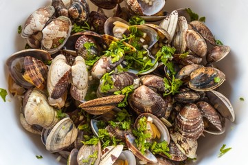 Seafood sprinkled with parsley