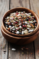 Raw legums on the wooden table