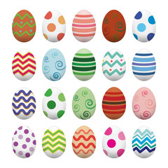 A set of colorful Easter eggs decorated in various patterns