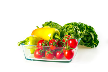 bunch of vegetables in the glass jar