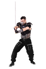 Man with sword isolated on white