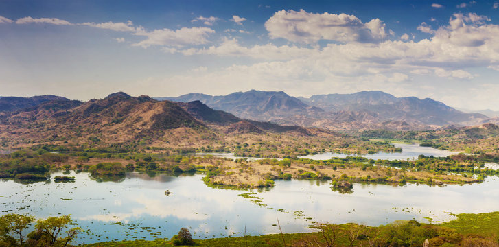 Panoramic view of Lempa river reservoir in El Salvador