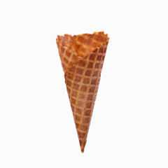 Empty sugar waffle cone isolated on white background