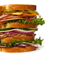 Sandwich on white background. Selective focus.