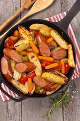 Roasted Potato and Sausage Dinner. Selective focus.