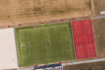 Naklejka premium Aerial view of a football ground in Wrocław city