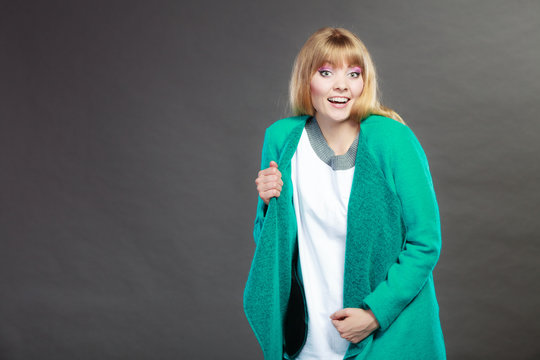 Fashionable Woman In Blue Coat