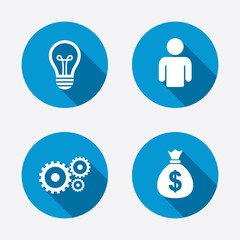 Fototapeta premium Business signs. Human and lamp bulb idea icons.