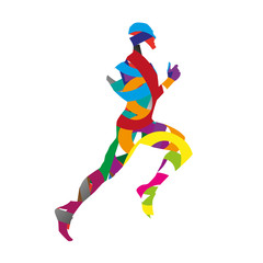 Plakat Abstract vector runner silhouette. Red, blue, yellow, purple, gr
