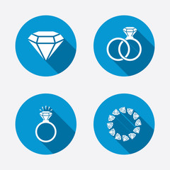 Rings icons. Jewelry with diamond signs.