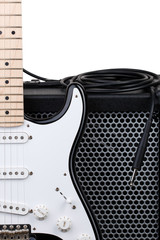 Guitar with amplifier and audio cord