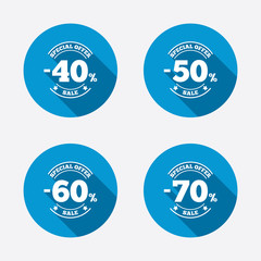 Sale discount icons. Special offer price signs.