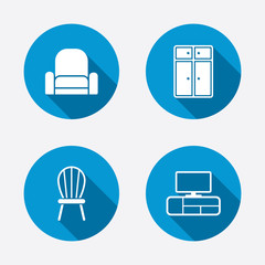 Furniture icons. Cupboard, chair and TV table.